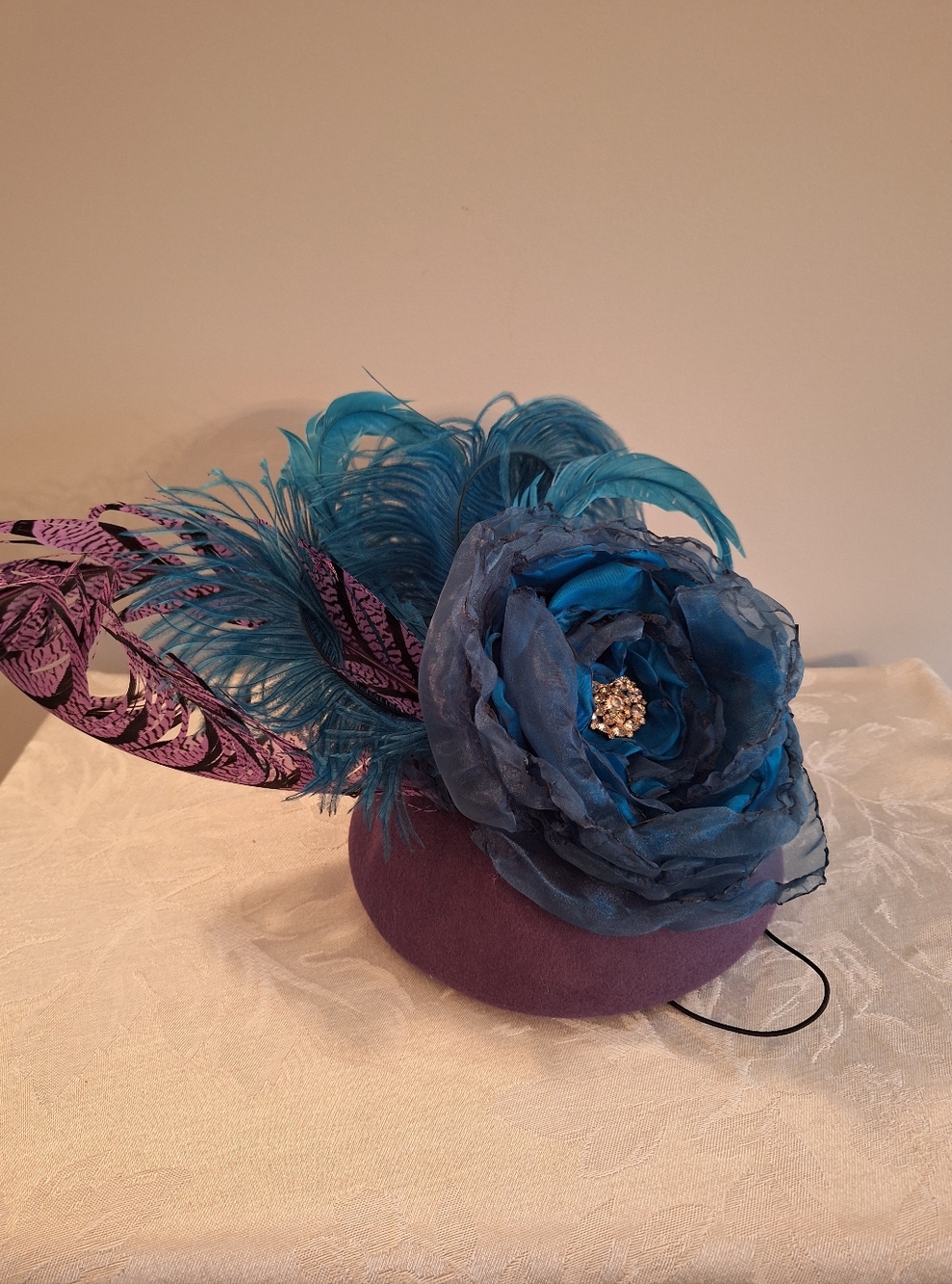 Blue and Purple Fascinator with Feathers